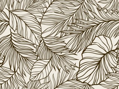 Kusursuz Tasarım olarak bej ve kahverengi tonlarda zarif tropikal palmiye yaprağı deseni