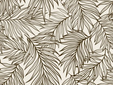 Detaylı Palm Leaves in Stylized Line Art Design ile Dekoratif Kusursuz Desen