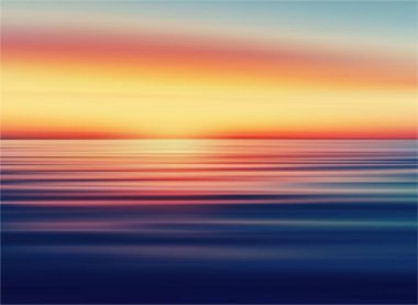 Sakin Bir Okyanusun Üzerinde Canlı Renklerle Barışçıl Gün Doğuşunun Vektör İlülasyonu.