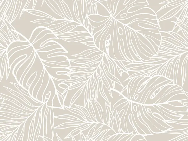 Zarif Bej ve Beyaz Estetik Tasarımda Tropikal Palmiye ve Canavar Yaprağı Deseni