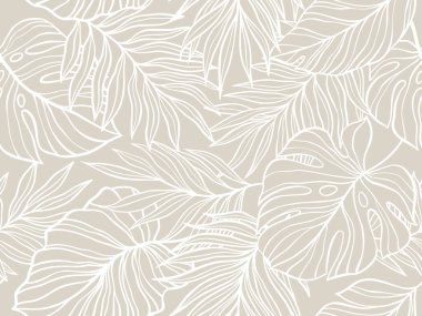 Zarif Botanik Vektör Çizimi Tarafsız Arkaplanda Tropikal Yaprakların Özeti, Kusursuz Örnekler, Dekoratif Sanat ve Modern Tasarım Projeleri.