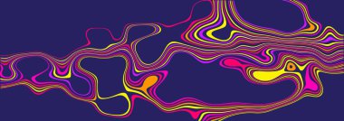 Pembe ve sarı tonlarda dinamik akışkan çizgiler içeren parlak, soyut bir illüstrasyon, koyu mor bir arkaplana karşı. Sanatsal, yaratıcı ve tasarım için mükemmel..