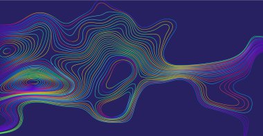 Soyut vektör illüstrasyon arkaplan çizgileri koyu mavi bir arkaplan üzerinde renkli çizgiler, canlı gradyanlar ve karmaşık soyut tasarımlar, görsel dinamizm ve yaratıcı stil sunar.