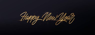 Koyu Arkaplanda Altın Tipografya 'da Mutlu Yıllar, Lüks Tatil Temalı Kutlama Tasarımı, Şenlikli Tanıtımlar İçin Mükemmel.