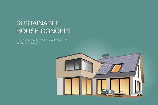 Modern House Solar Panels Roof Contemporary Energy Efficient Isometric Eco — Stockvektor