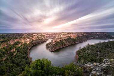 Sunset over the Hoces del Rio Duraton, Segovia, Spain.