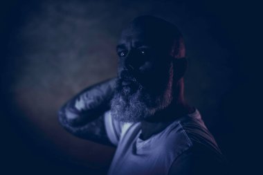 Self-portrait, studio photo session, bearded man, Madrid, Spain