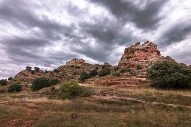 Riba de Santiuste, Guadalajara, İspanya 'da günbatımları.