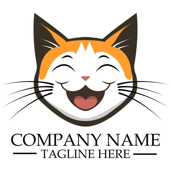 Felice Sorriso Gattino Cartone Animato Personaggio Logo Disegno Illustrazione Carino — Vettoriale Stock