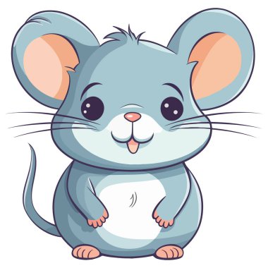 Şirin gri fare çizimi. Kawaii tombul sıçanı logo ve kartlar için mükemmel. Çizgi film biçimi