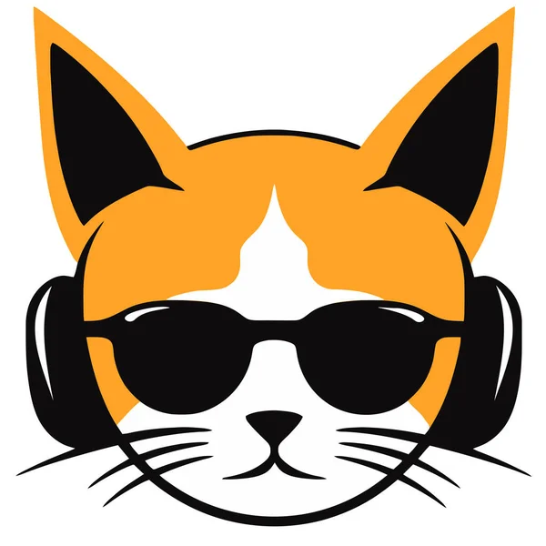 Πορτρέτο Του Αστεία Χαλαρή Γάτα Στα Ακουστικά Χιούμορ Κάρτα Shirt — Διανυσματικό Αρχείο