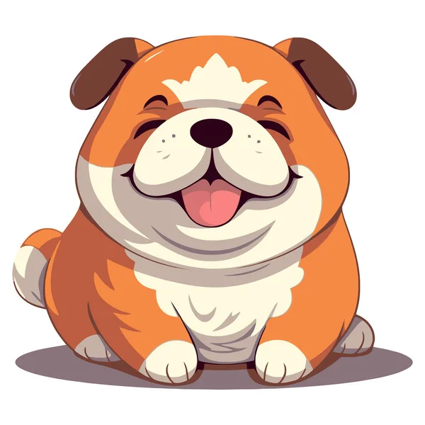 Hondencartoon Illustratie Schattig Vriendelijk Vet Mollig Reutje Zittend Puppy Glimlachend — Stockvector