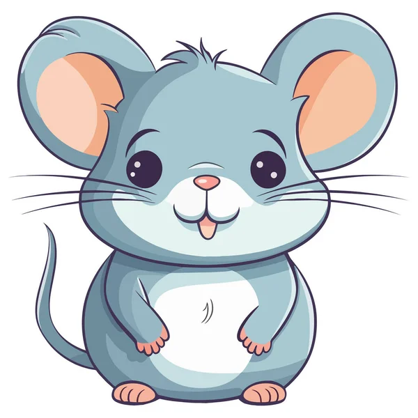 Vector Cute Grey Mouse Illustration Kawaii Chubby Rat Perfect Logo — Stock Vector