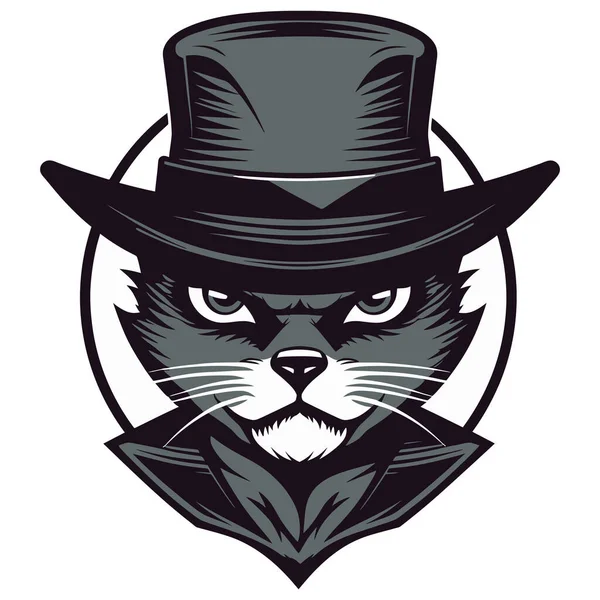 Logo Design Serious Cat Hat Vector Illustration — Stock Vector