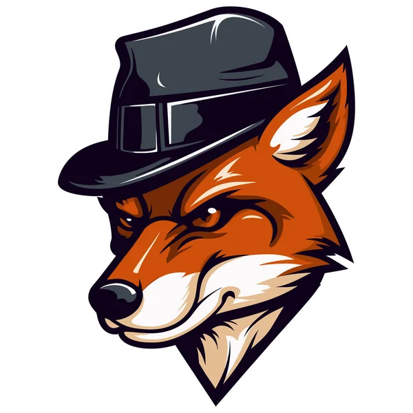 Cartoon Detective Fox Character Hat Vector Logo — Stock Vector