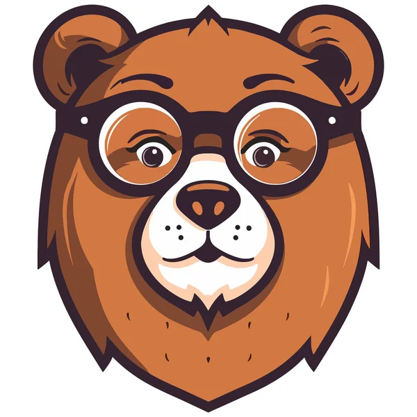 Cute Portrait Geek Brown Bear Vector Illustration Isolated White Background — Stock Vector