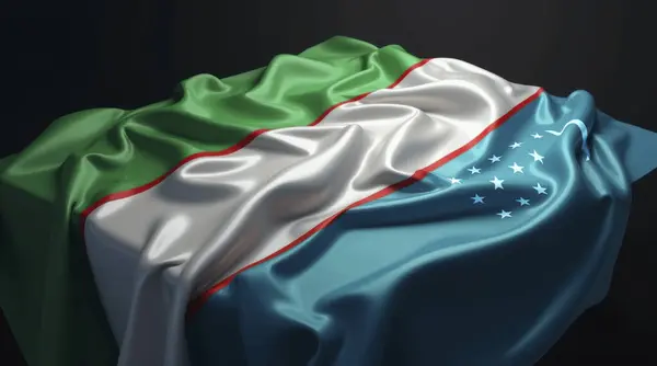 Özbekistan Bayrağı Rüzgarda Dalgalanıyor