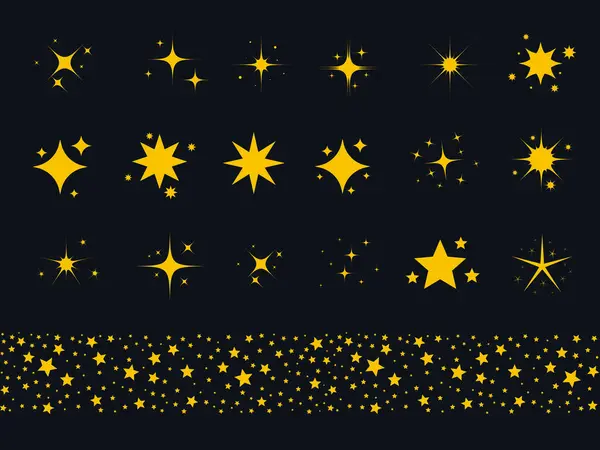 Parlak bir sarı yıldız ve parıltı koleksiyonu, uzay temalı tasarımları ve arka planları geliştirmek için ideal.