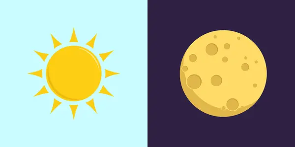 Gündüz ve gece arasındaki geçişi sembolize eden güneşi ve ayı güzel bir şekilde tasvir eden canlı bir illüstrasyon.