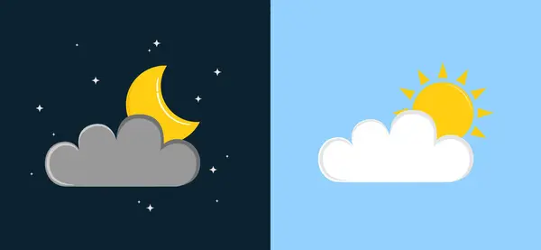 Gökyüzü cisimciklerinin yanında bulut barındıran gece ve gündüz yaratıcılığını simgeleyen stilize hava simgeleri
