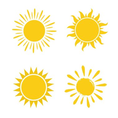 Bu, yaz ve açık hava temalı tasarımlar için mükemmel olan dört güzel canlı güneş çiziminden oluşan bir set.