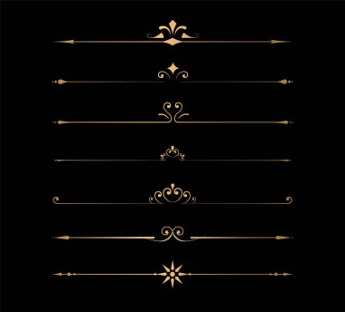 Çok güzel işlenmiş bir altın bölme takımı çarpıcı bir görsel kontrastı yaratan çarpıcı bir siyah arkaplan karşısında sunuluyor.