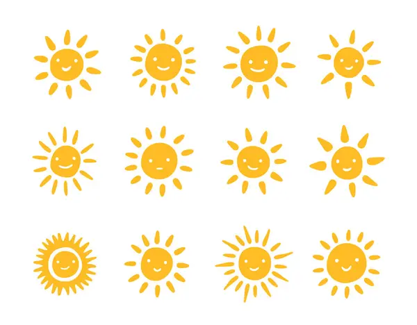 Gülen Güneş Resimleri Şirin Vektör İllüstrasyon Kümesi