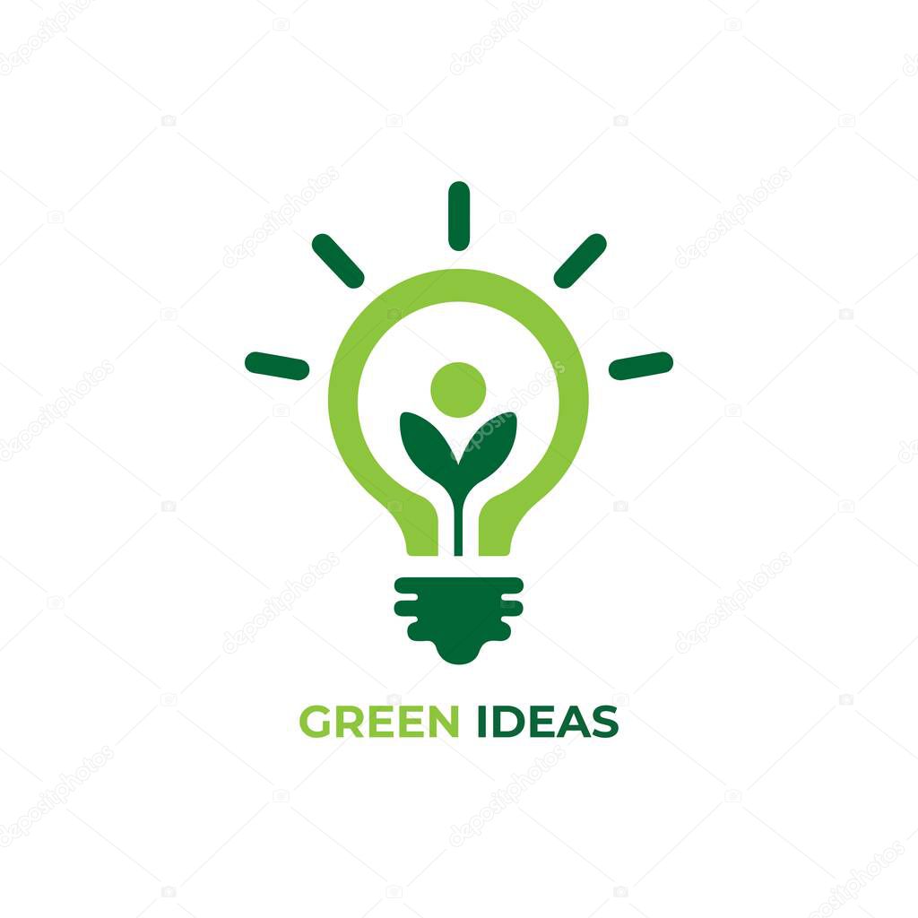 A modern and clean eco-friendly logo design featuring a green light bulb with a plant sprouting inside, symbolizing sustainability, innovation, and green energy.