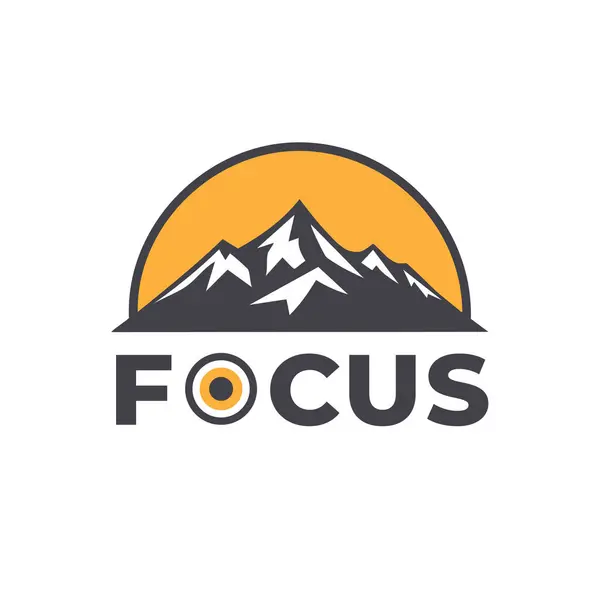 Dağ siluetiyle bütünleşmiş odaklanma sözcüğünü içeren cesur ve minimalist bir vektör çizimi. 