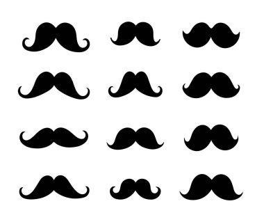 Geçmişi de içeren 12 eşsiz bıyık biçiminden oluşan temiz ve çok yönlü bir vektör kümesi.