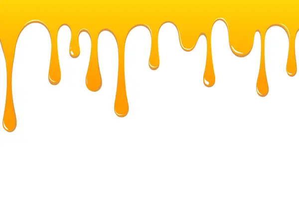 Yapışkan bal damlalarının yüksek kaliteli vektör çizimi ve pürüzsüz, parlak bir şekilde akan eriyen şurup.