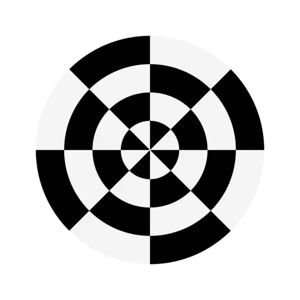 Alternatif segmentlerle soyut siyah ve beyaz eşmerkezli daire deseni, simetrik bir optik illüzyon tasarımı oluşturur.