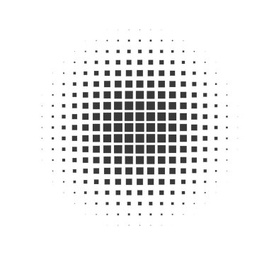 Çember yarım ton. Modern noktalı daireler yarım ton. Siyah noktalı gradyanlar. Vektör illüstrasyonu