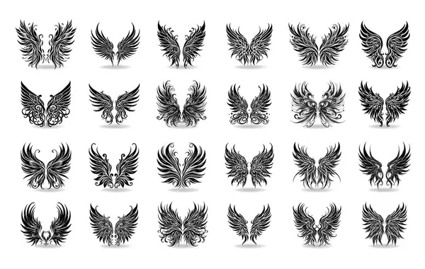 Modern stil vektör kanatları koleksiyonu dövmeler, geçici dövmeler, çıkartmalar ve daha fazlası için klasik oymacılık biçimi