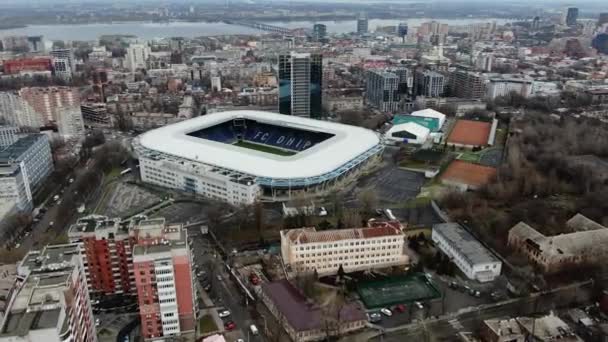 Dnepr Arena Fotbalový Stadion Městě Dnipro Ukrajina Pohled Drony Panoramatický — Stock video