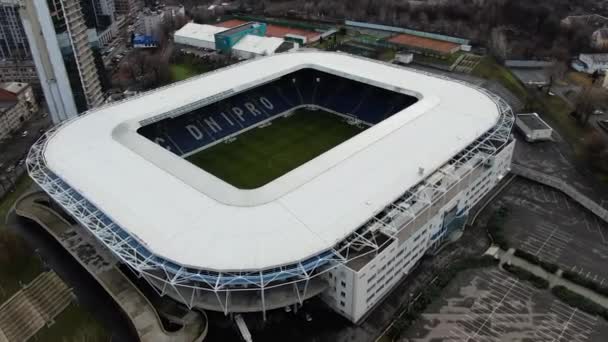 Dnepr Arena Fotbalový Stadion Městě Dnipro Ukrajina Pohled Drony Panoramatický — Stock video