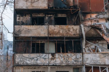 A strike on a high-rise building in the city of Zaporozhye, Ukraine. A residential building destroyed by an explosion following a Russian missile attack. Consequences of the explosion. Houses in the city during the war. clipart