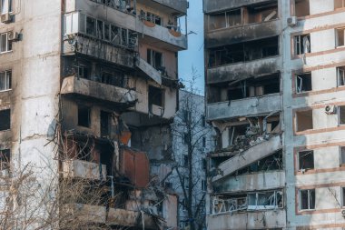 A strike on a high-rise building in the city of Zaporozhye, Ukraine. A residential building destroyed by an explosion following a Russian missile attack. Consequences of the explosion. Houses in the city during the war. clipart