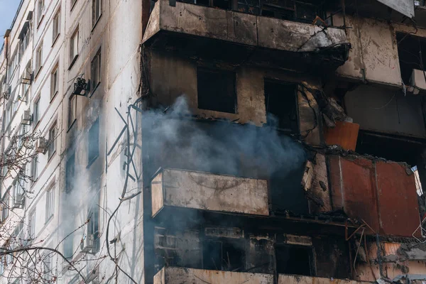 Ein Anschlag Auf Ein Hochhaus Der Stadt Saporoschje Ukraine Ein — Stockfoto