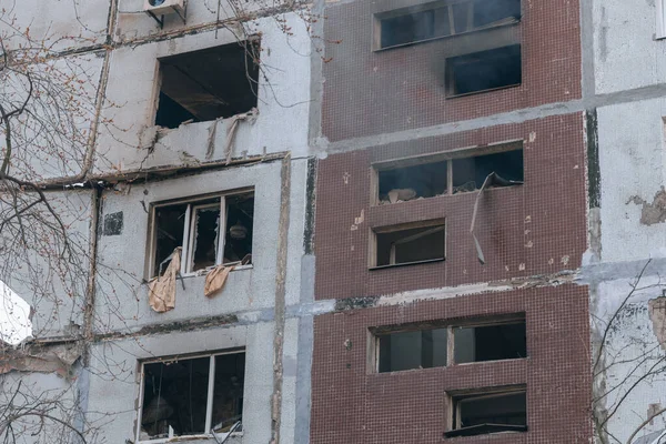 Забастовка Высотном Здании Городе Запорожье Украина Жилое Здание Разрушенное Взрывом — стоковое фото