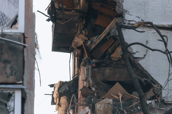 Забастовка Высотном Здании Городе Запорожье Украина Жилое Здание Разрушенное Взрывом — стоковое фото