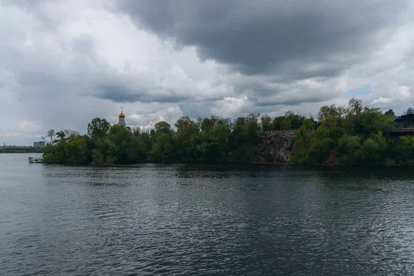 Cascade Seuil Élevé Sur Pente Île Monastère Dans Dniepr Ukraine — Photo