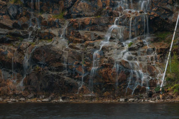 Vattenfall Hög Tröskel Sluttningen Klostret Island Dnepr Ukraina Konstgjord Dekorativ — Stockfoto