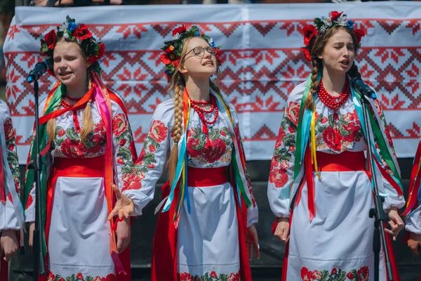 Una Bella Ragazza Con Una Camicia Ricamata Costume Nazionale Ucraino — Foto Stock