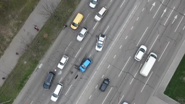 Silná Nehoda Městě Horní Pohled Dopravní Zácpu Dopravní Nehody Silnici — Stock video