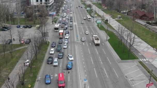 Silná Nehoda Městě Horní Pohled Dopravní Zácpu Dopravní Nehody Silnici — Stock video