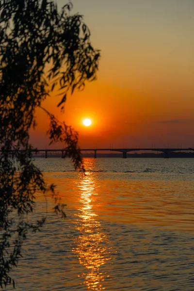 Panoramic View City Dnipro Sunset Sunrise Amazing Sunset Dnipro River — Stock Photo, Image
