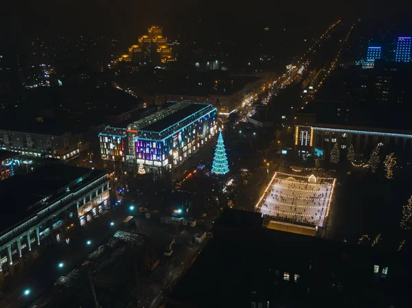 Nowy Rok Mie Cie Dniepr Ukraina Piękna Choinka Centrum Miasta — Zdjęcie stockowe