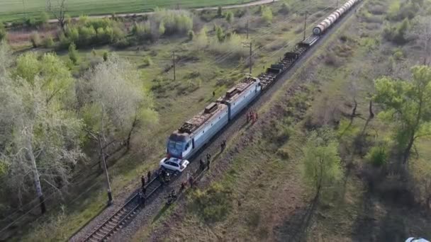 Carro Passageiros Colidiu Com Comboio Carro Foi Envolvido Acidente Uma — Vídeo de Stock