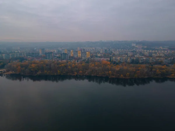 stock image Autumn view from above of the city of Dnipro. River. Right bank. Warm days.